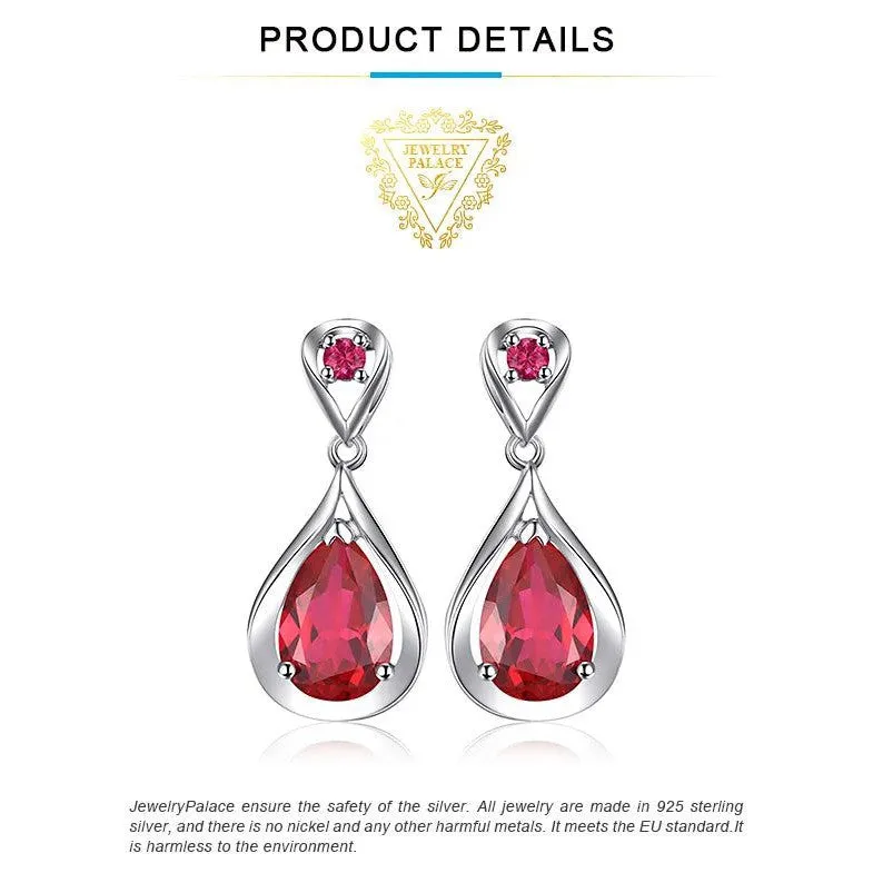 Sophisticated Water Drop Dangle Earrings with 7.6ct Created Red Ruby in 925 Sterling Silver