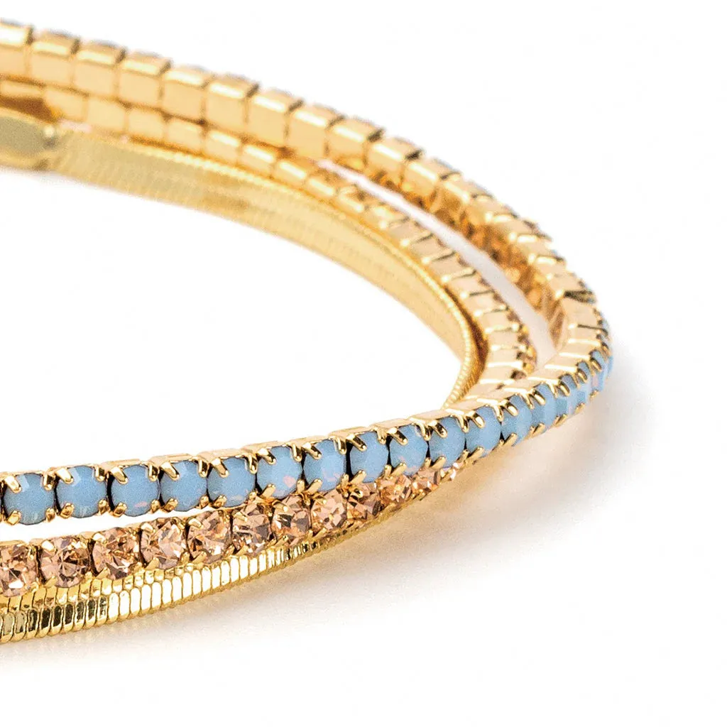 Sparkle & Shine Rhinestone Bracelet Trio - Air Blue Opal/Gold