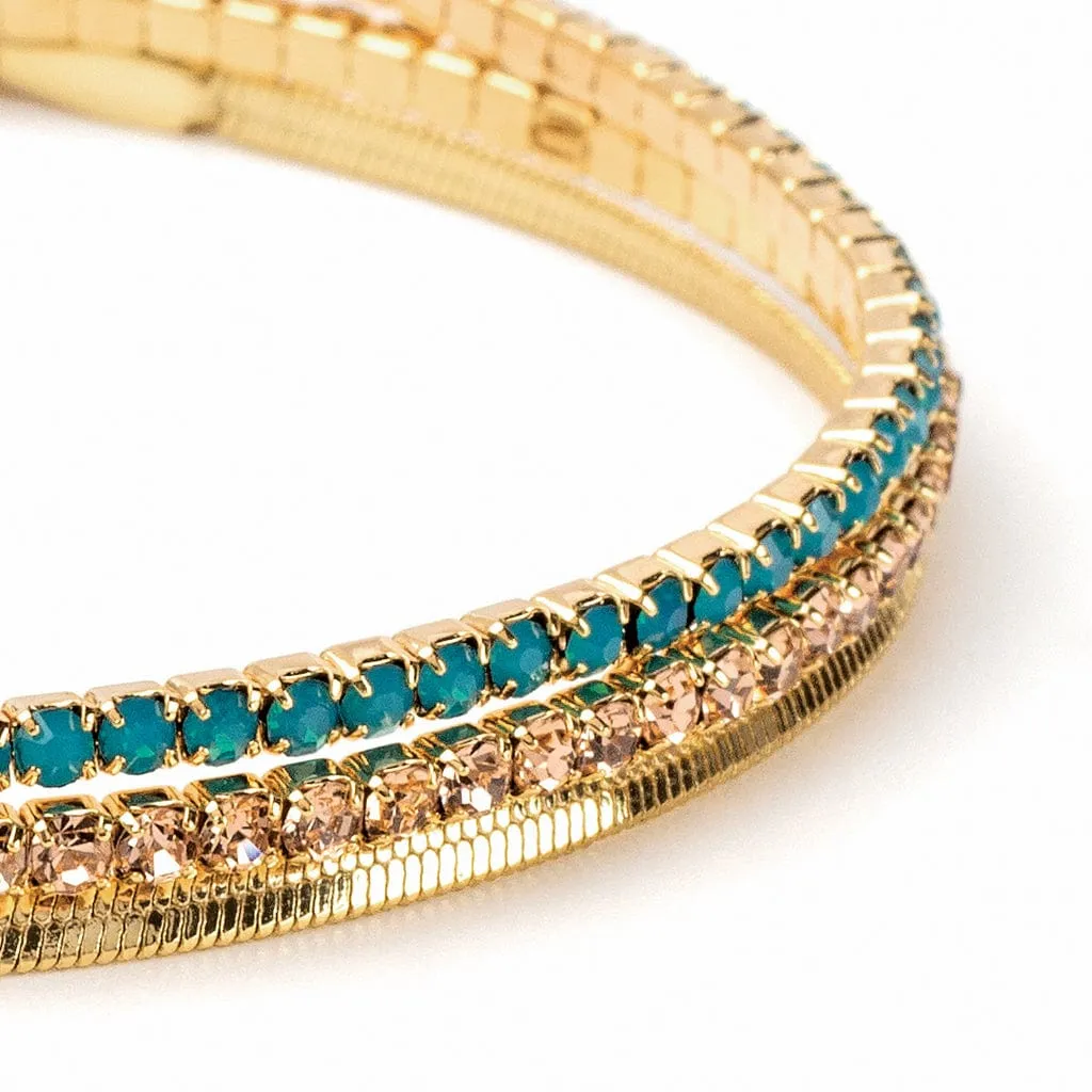 Sparkle & Shine Rhinestone Bracelet Trio - Caribbean Blue Opal & Gold