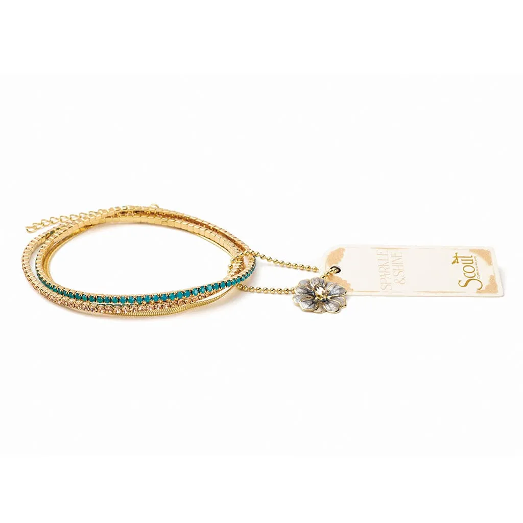 Sparkle & Shine Rhinestone Bracelet Trio - Caribbean Blue Opal & Gold