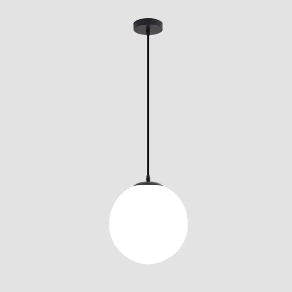 Sphere Restaurant Pendant Light Cream Glass 1 Head Simple Ceiling Hang Lamp in Black