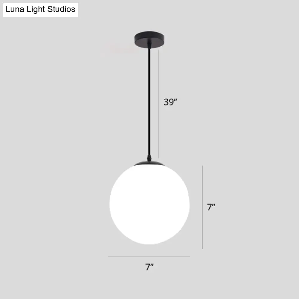 Sphere Restaurant Pendant Light Cream Glass 1 Head Simple Ceiling Hang Lamp in Black