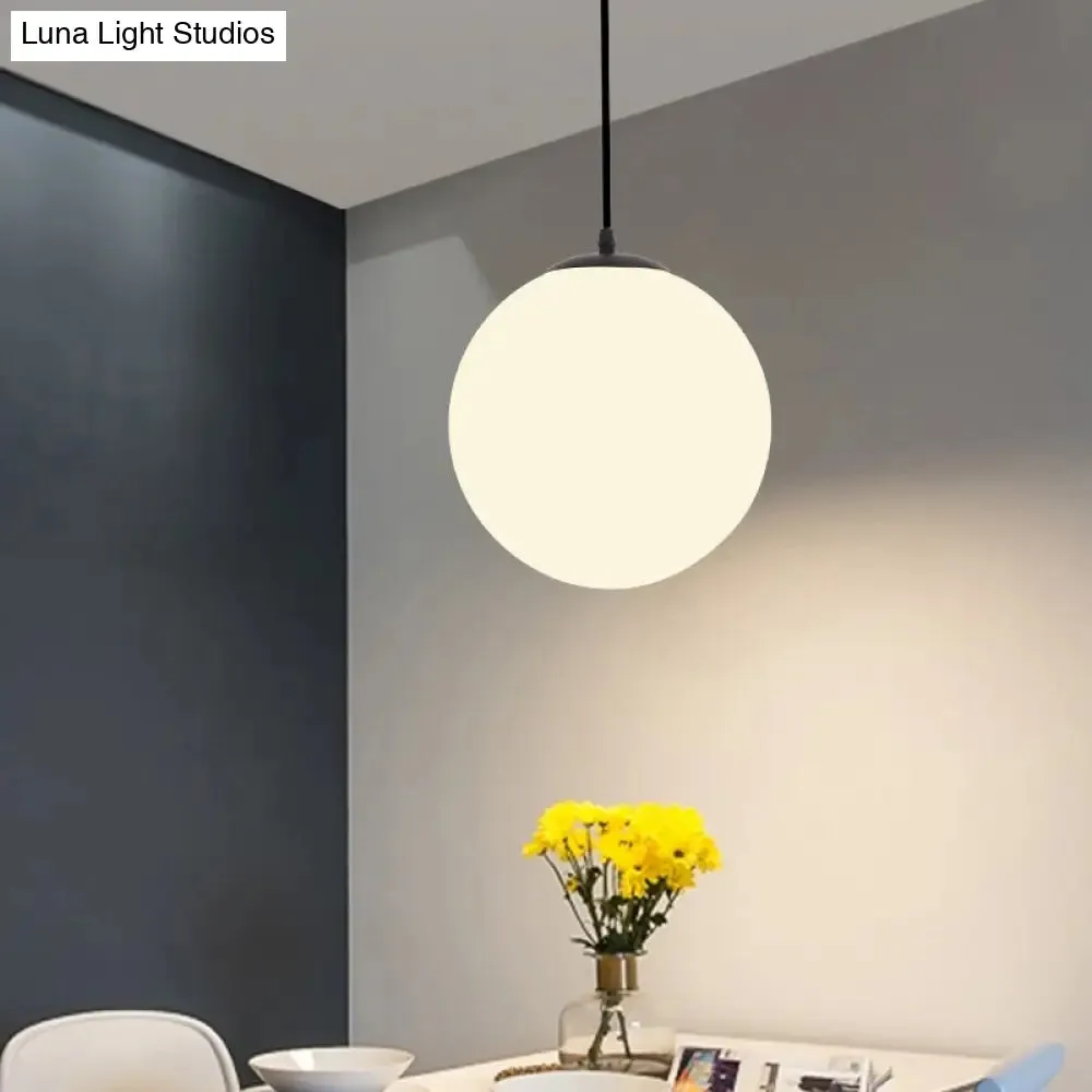 Sphere Restaurant Pendant Light Cream Glass 1 Head Simple Ceiling Hang Lamp in Black