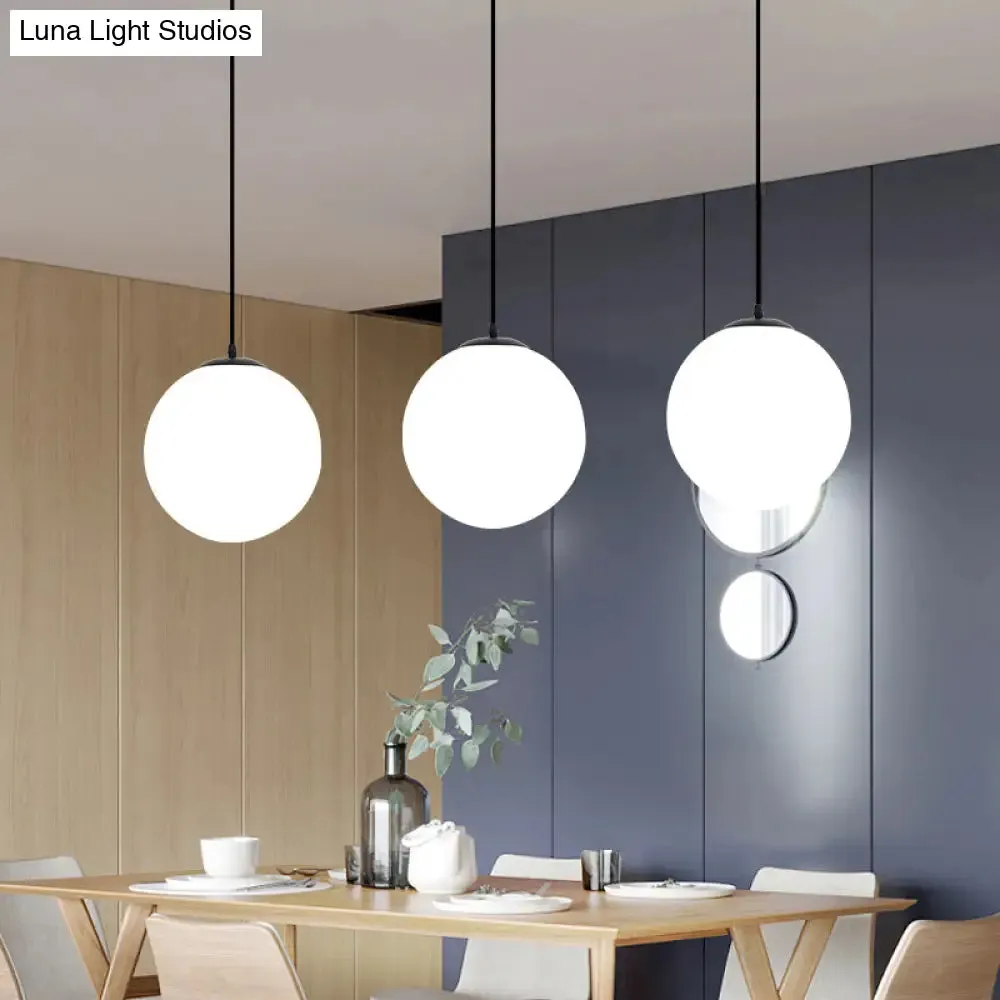 Sphere Restaurant Pendant Light Cream Glass 1 Head Simple Ceiling Hang Lamp in Black