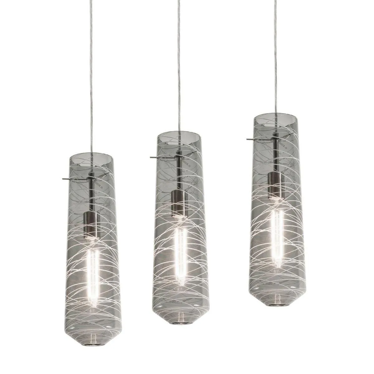 Spun 41 in. 3 Lights Pendant Light Satin Nickel Finish Smoke Shade