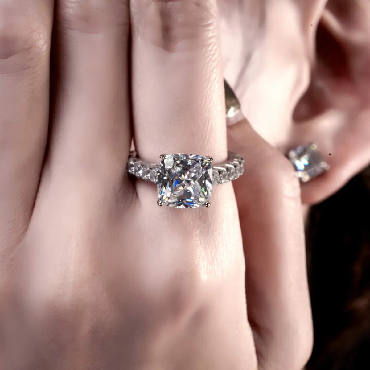 Square Cushion Cut Engagement Ring in Sterling Silver