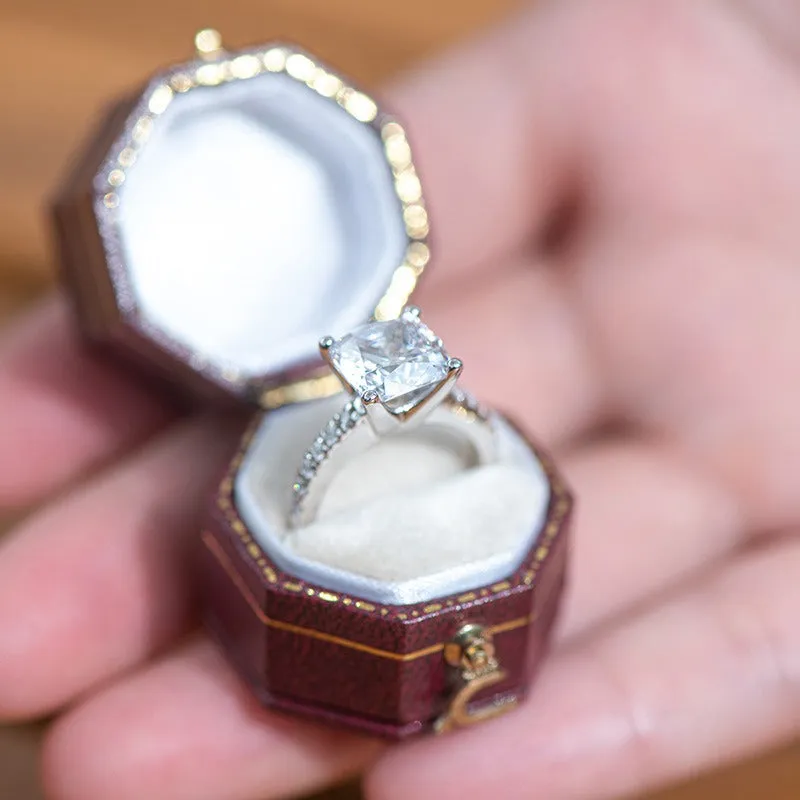 Square Cushion Cut Engagement Ring in Sterling Silver