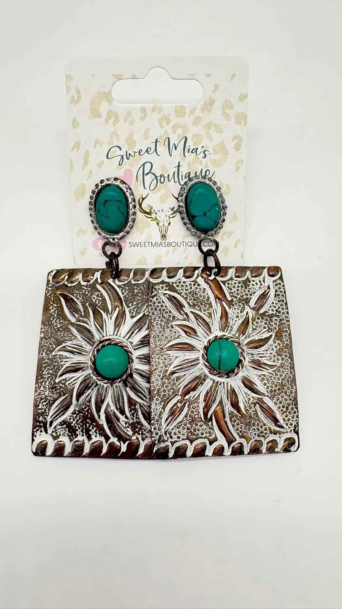 Square White and Bronze Turquoise Earring