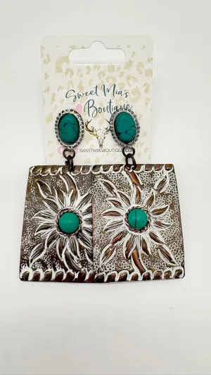 Square White and Bronze Turquoise Earring