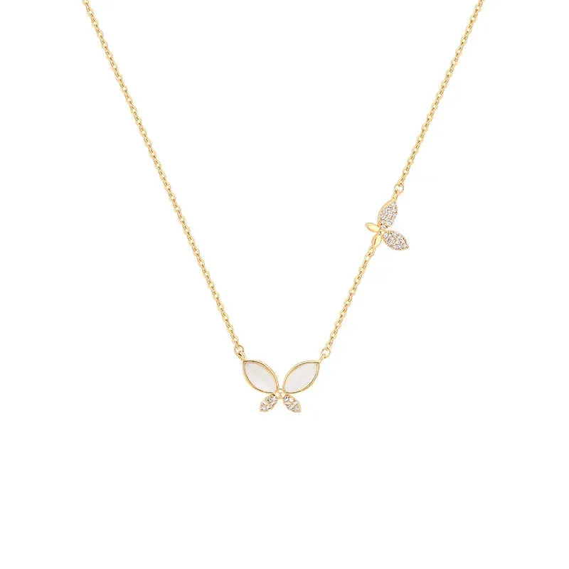 Stainless steel zircon opal butterfly pendant necklace