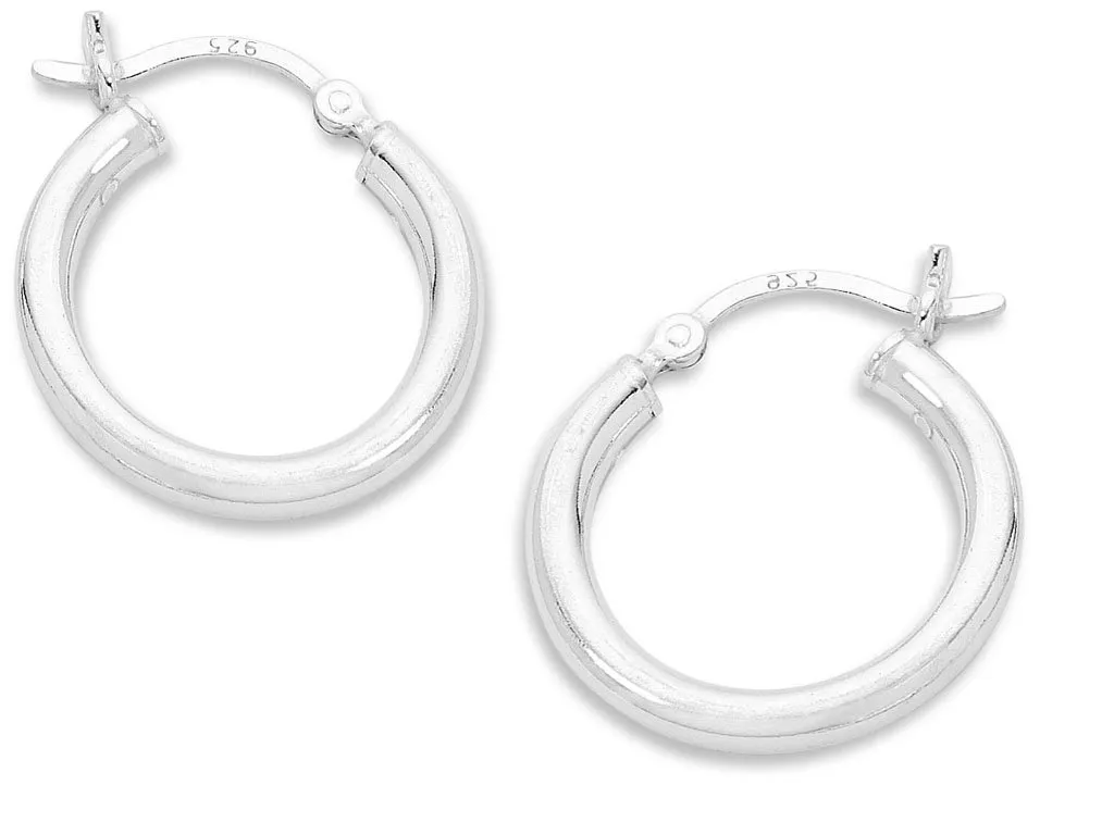 Sterling Silver 15mm Plain Hoop Earrings