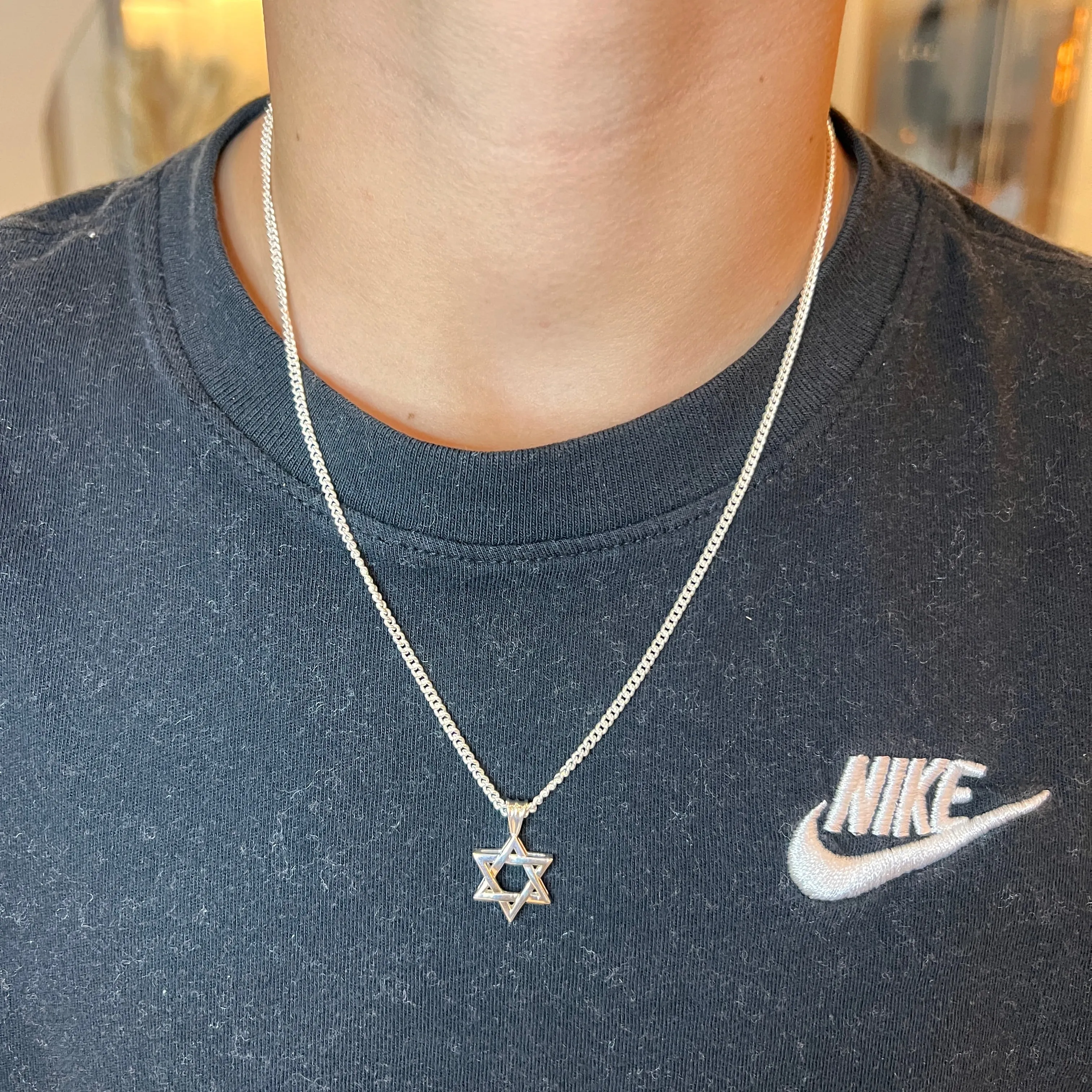 Sterling Silver David Star on Cuban Chain Necklace