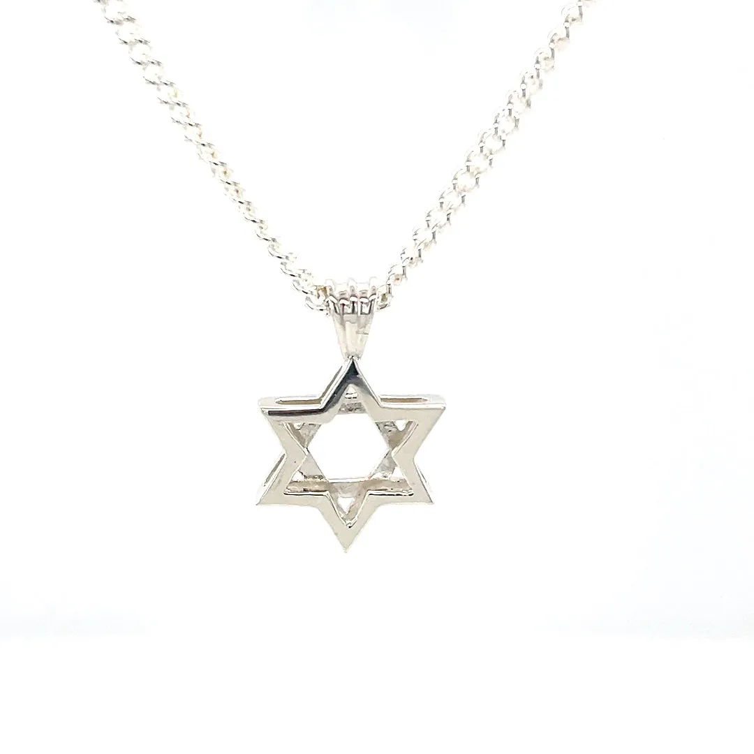 Sterling Silver David Star on Cuban Chain Necklace