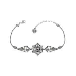 Sterling Silver Filigree Art Lily Flower Design Woman Link Bracelet