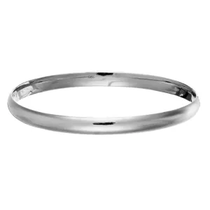 Sterling Silver Simple D-Shaped Wide Round Bangle - Classic Stacking Bracelet