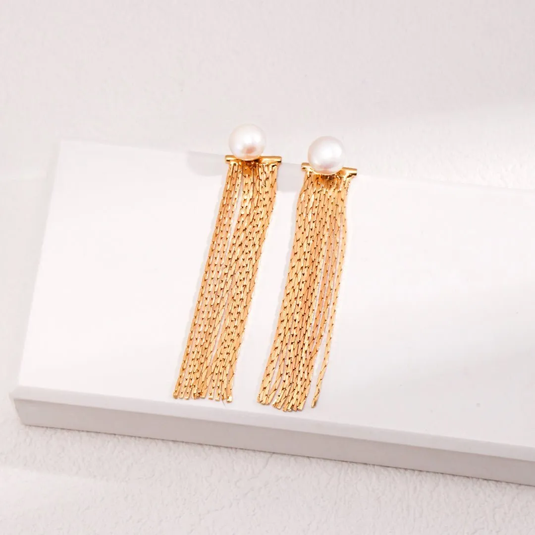 Sterling Silver Temperament Pearl Tassels Earrings
