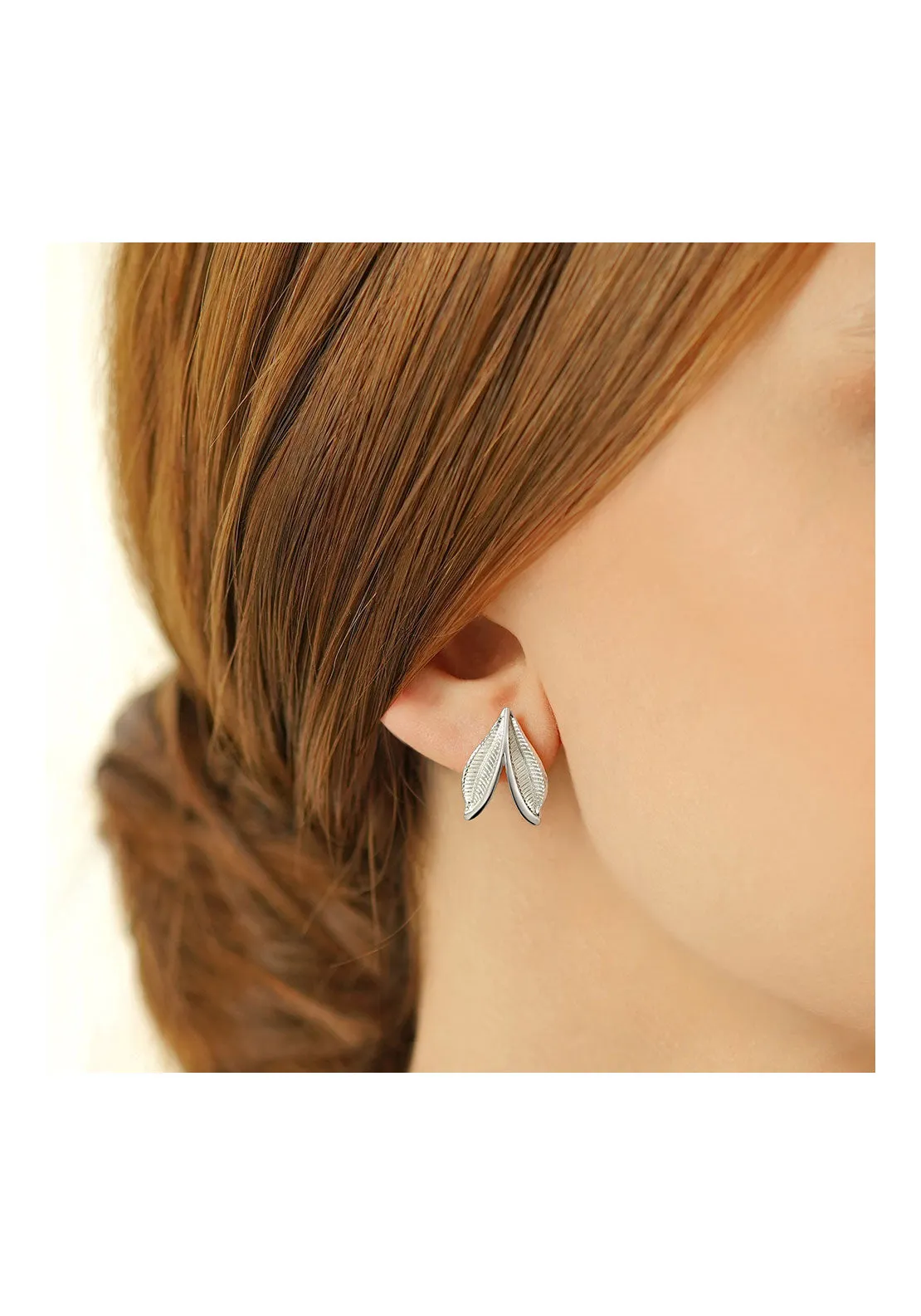 Studio Line Leaf Stud Earrings - Silver