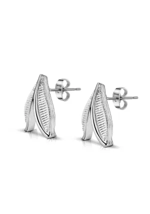 Studio Line Leaf Stud Earrings - Silver