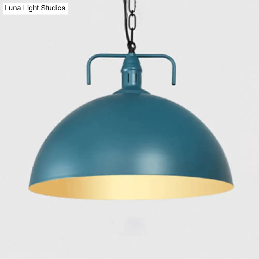 Stylish 1-Light Dark Blue Pendant Light for Living Room - 8"/10" Domed Ceiling Fixture