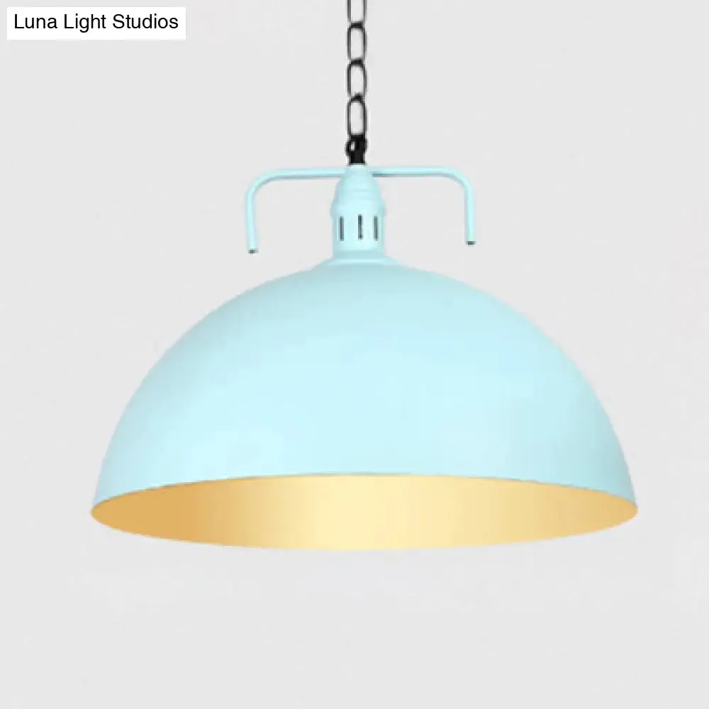 Stylish 1-Light Dark Blue Pendant Light for Living Room - 8"/10" Domed Ceiling Fixture