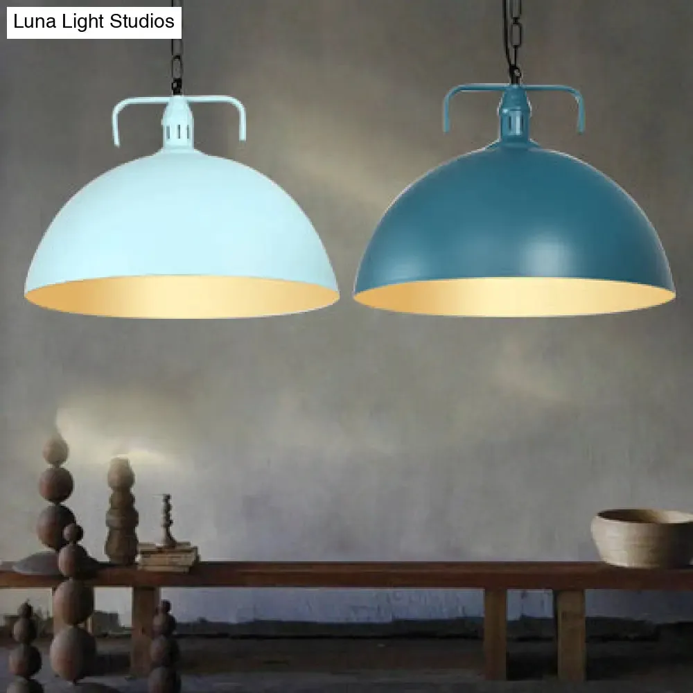 Stylish 1-Light Dark Blue Pendant Light for Living Room - 8"/10" Domed Ceiling Fixture