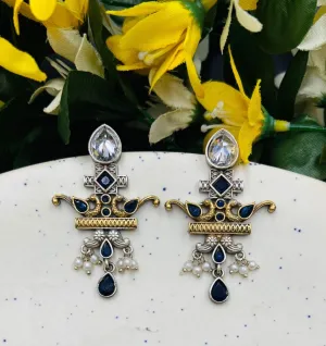Tashi Royal Blue Colour Stone Oxidised Earrings