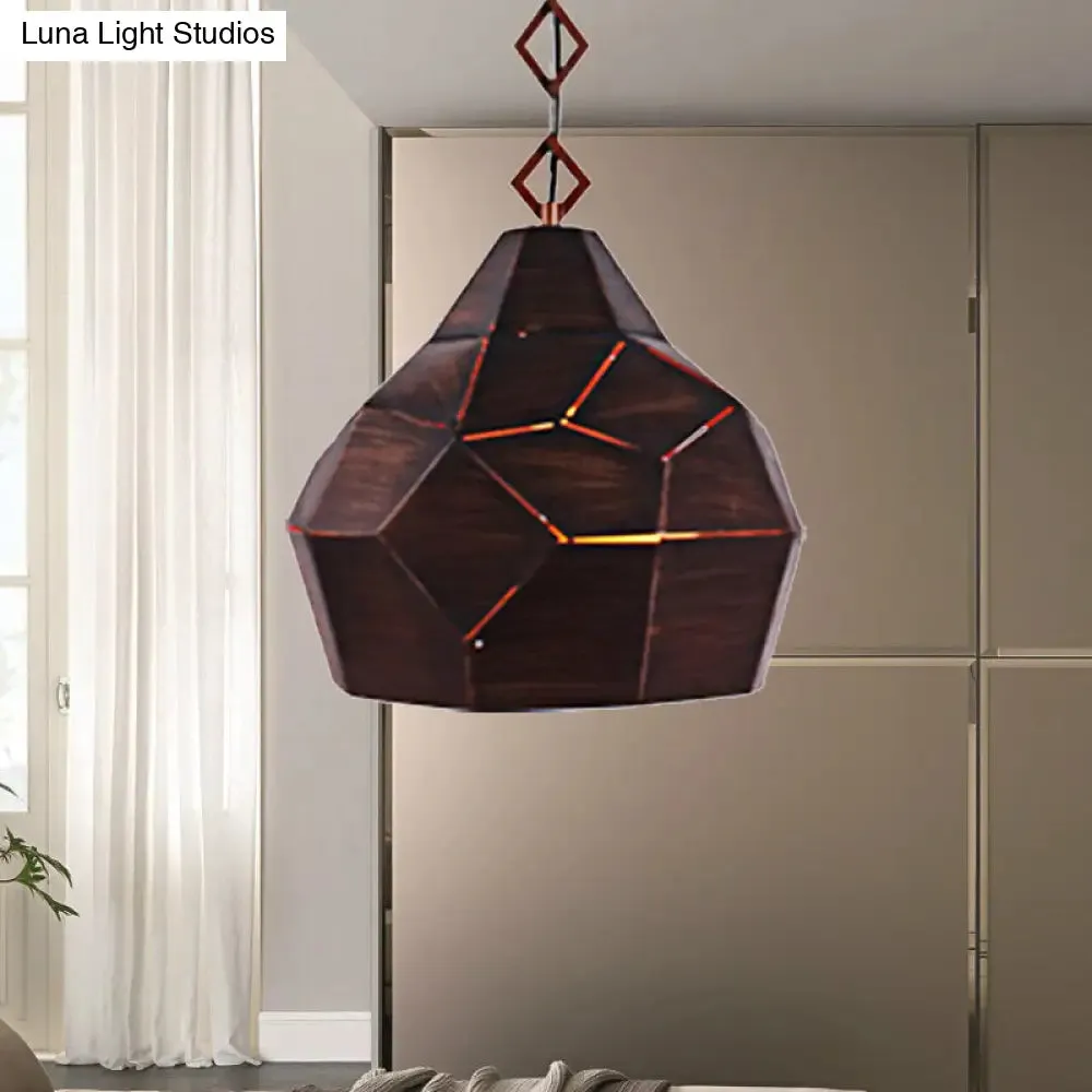 Teardrop Hanging Light with Metal Chain- 1 Light Wrought Iron Pendant Lamp for Restaurants