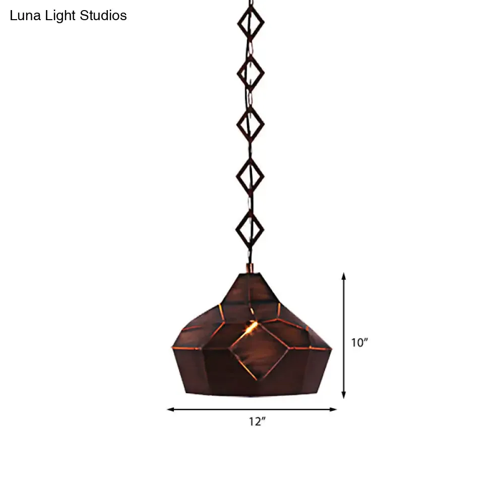 Teardrop Hanging Light with Metal Chain- 1 Light Wrought Iron Pendant Lamp for Restaurants