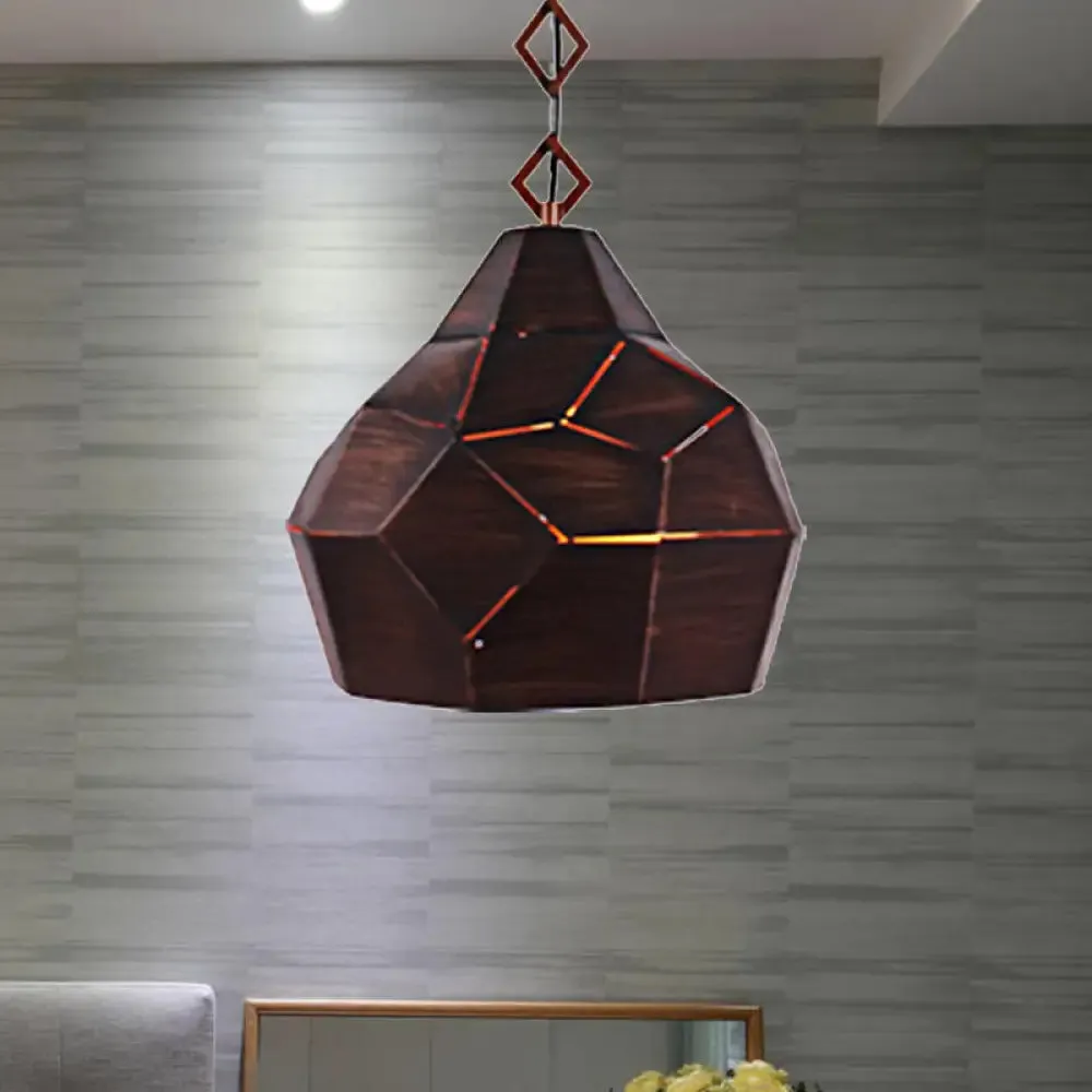 Teardrop Hanging Light with Metal Chain- 1 Light Wrought Iron Pendant Lamp for Restaurants