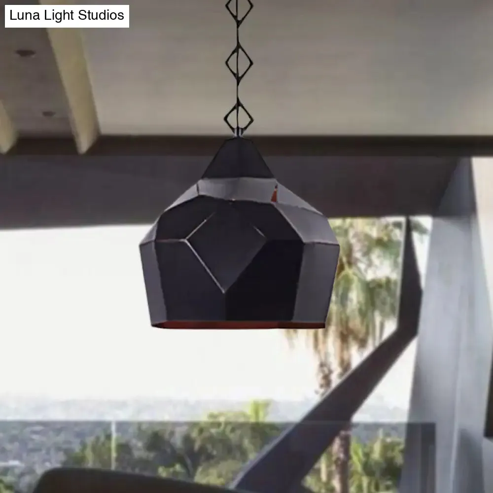 Teardrop Hanging Light with Metal Chain- 1 Light Wrought Iron Pendant Lamp for Restaurants