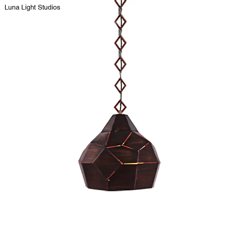 Teardrop Hanging Light with Metal Chain- 1 Light Wrought Iron Pendant Lamp for Restaurants