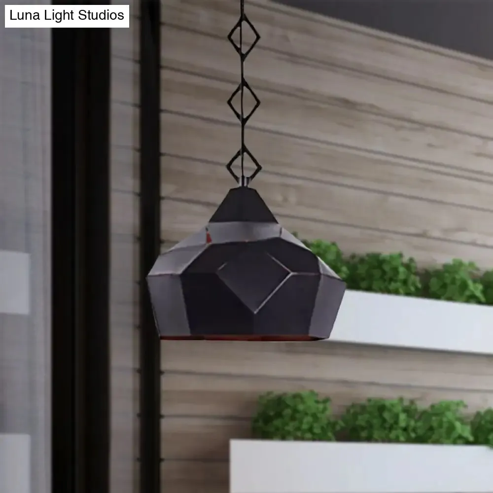 Teardrop Hanging Light with Metal Chain- 1 Light Wrought Iron Pendant Lamp for Restaurants