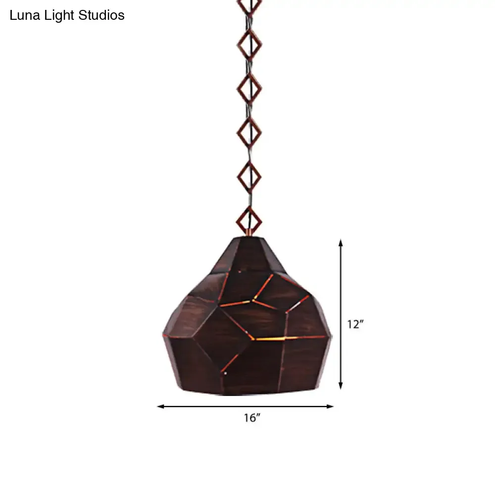 Teardrop Hanging Light with Metal Chain- 1 Light Wrought Iron Pendant Lamp for Restaurants