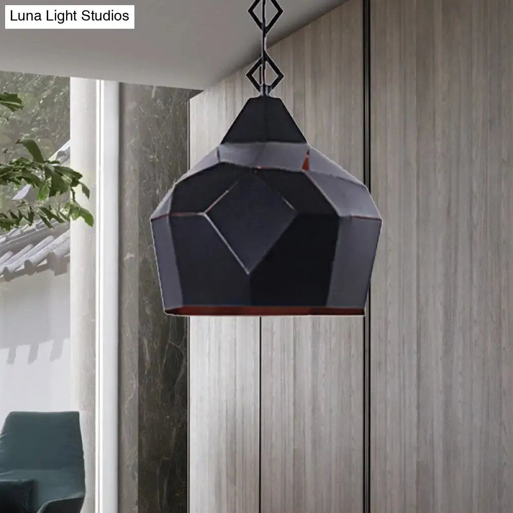 Teardrop Hanging Light with Metal Chain- 1 Light Wrought Iron Pendant Lamp for Restaurants