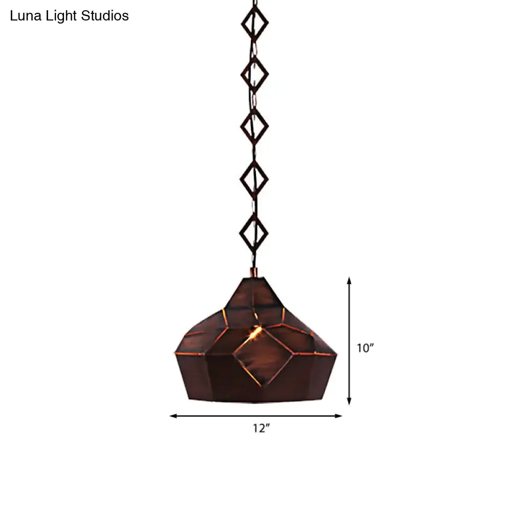 Teardrop Hanging Light with Metal Chain- 1 Light Wrought Iron Pendant Lamp for Restaurants