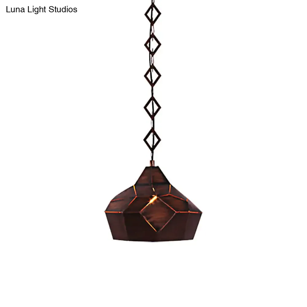 Teardrop Hanging Light with Metal Chain- 1 Light Wrought Iron Pendant Lamp for Restaurants