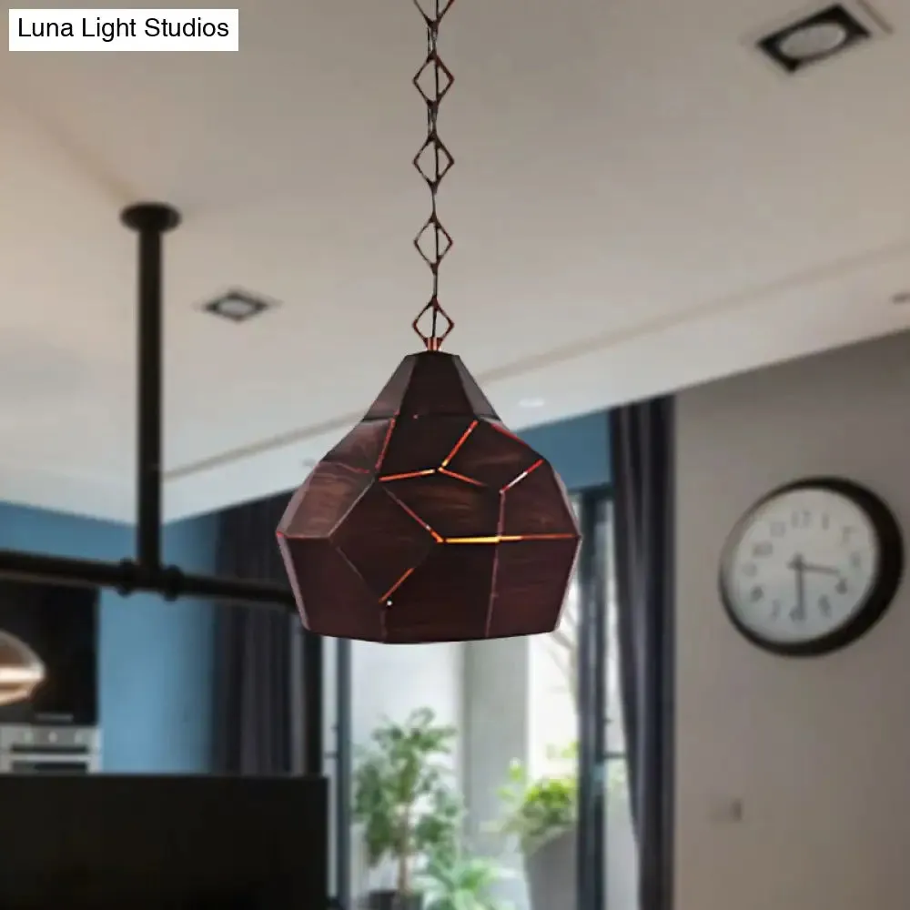 Teardrop Hanging Light with Metal Chain- 1 Light Wrought Iron Pendant Lamp for Restaurants