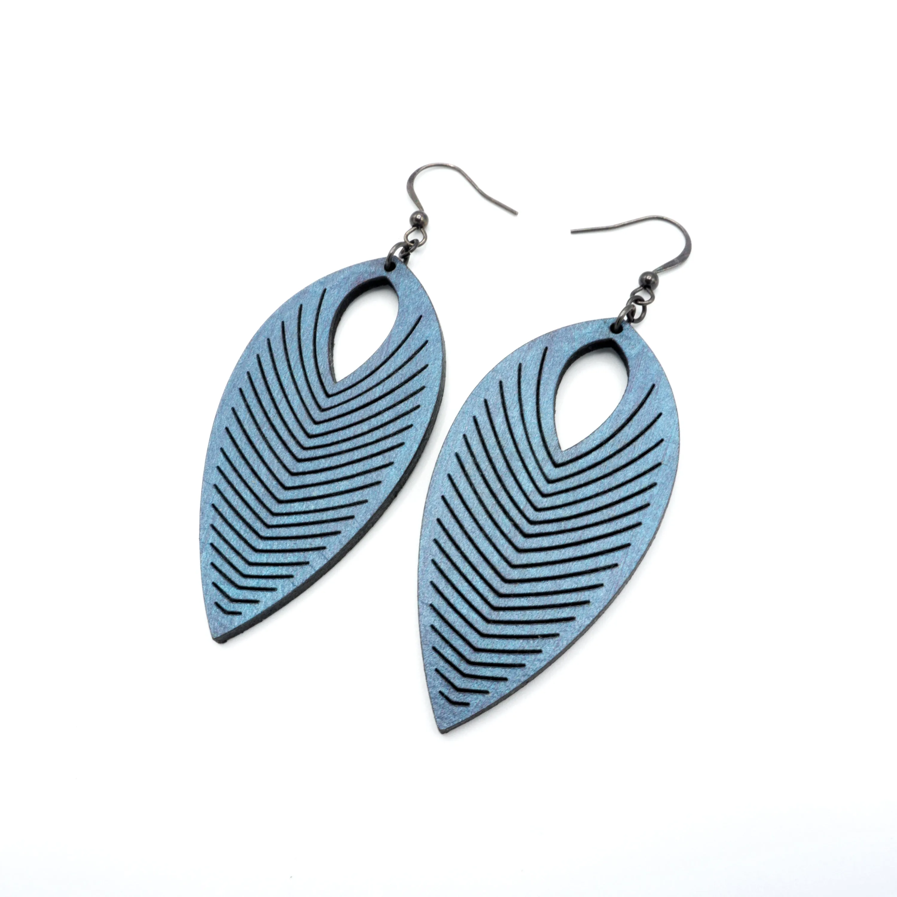 Terrabyte 07_1 // Leather Earrings - Blue Pearl