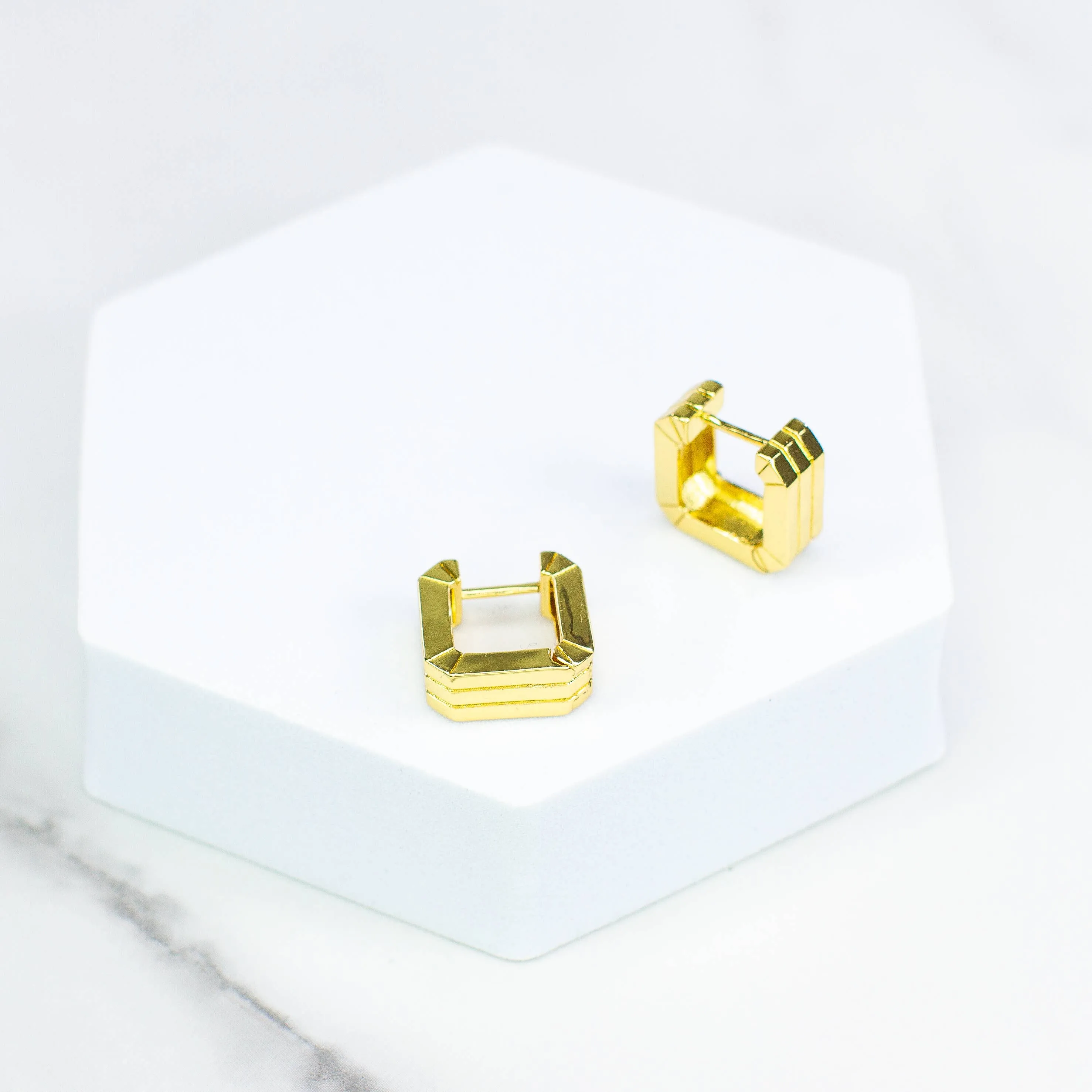 Thick Texture Square Huggie Hoop Earrings