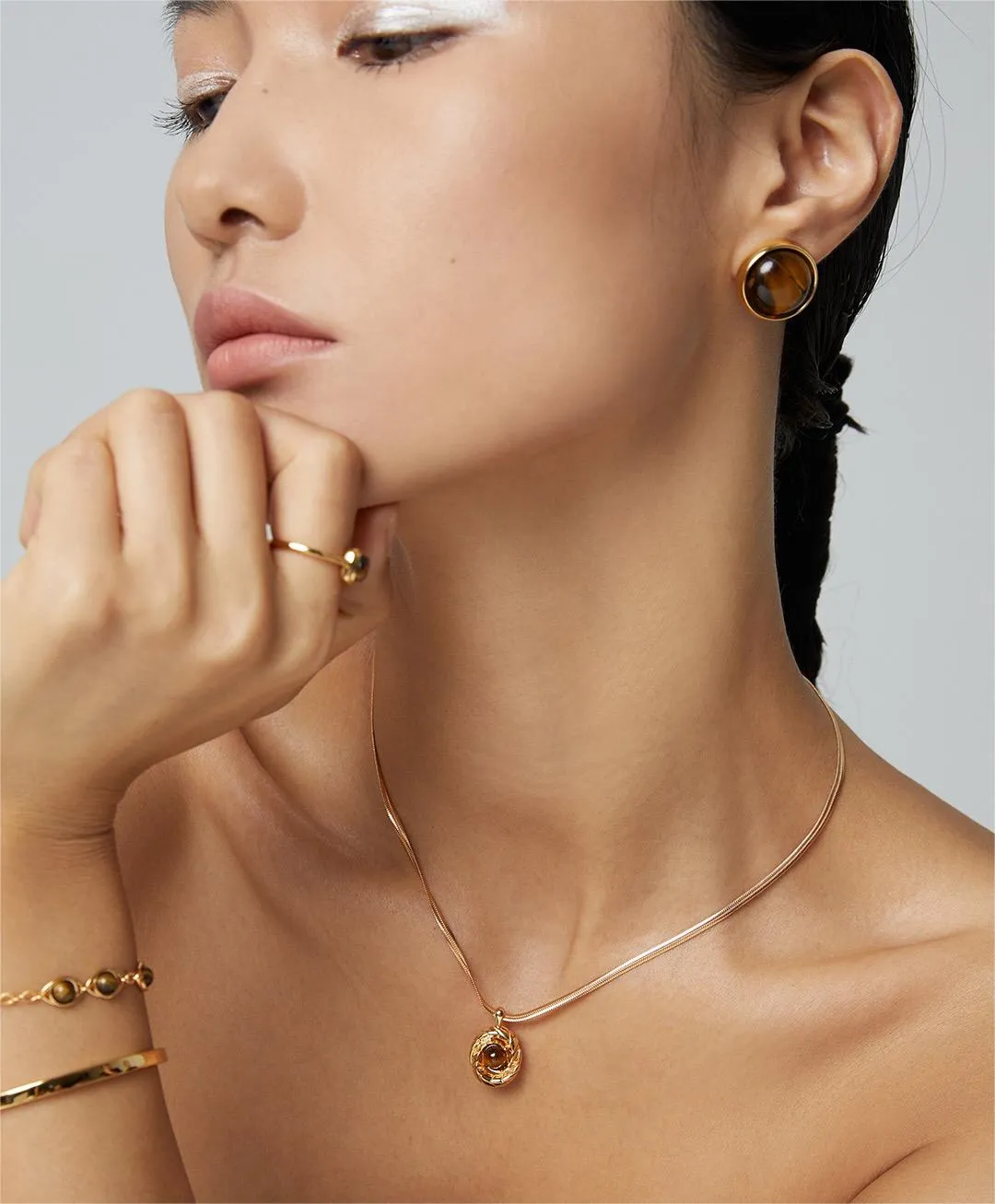 Tiger Eye Pendant Necklace in Gold Vermeil