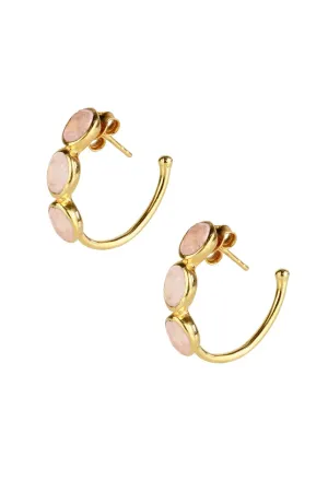 Triple Rose Quartz Hoop Earring