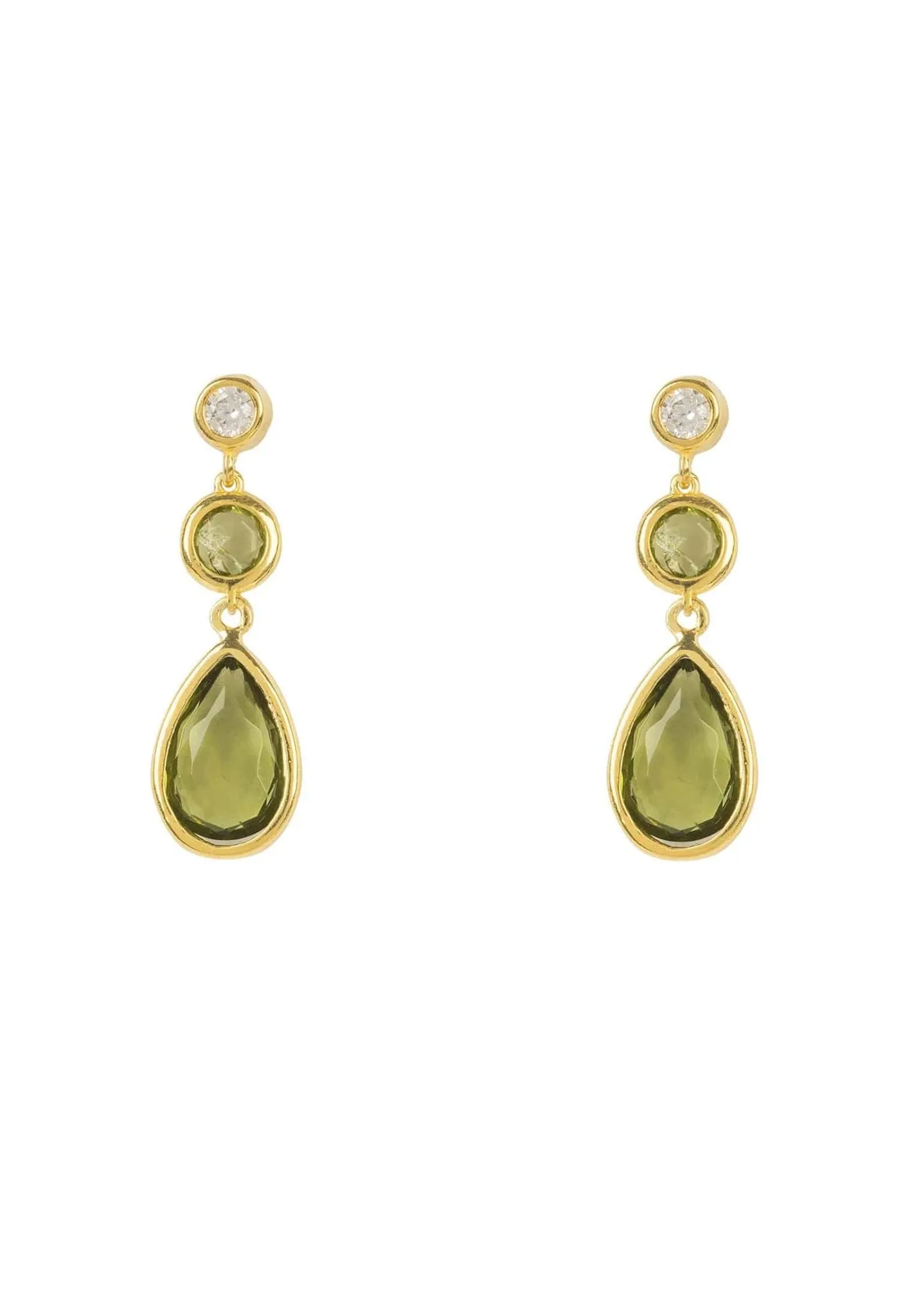 Tuscany Drop Earrings Dipped in Gold with Peridot