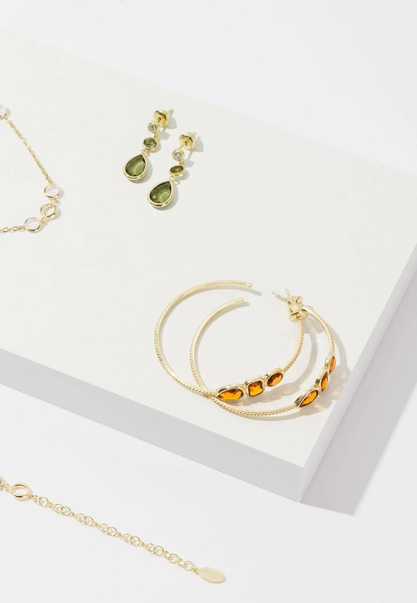 Tuscany Drop Earrings Dipped in Gold with Peridot