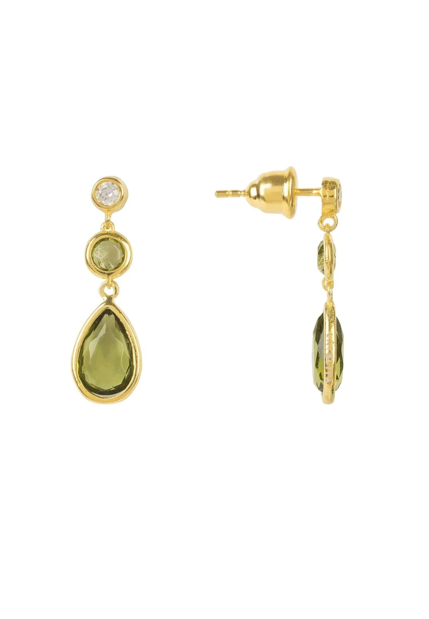 Tuscany Drop Earrings Dipped in Gold with Peridot