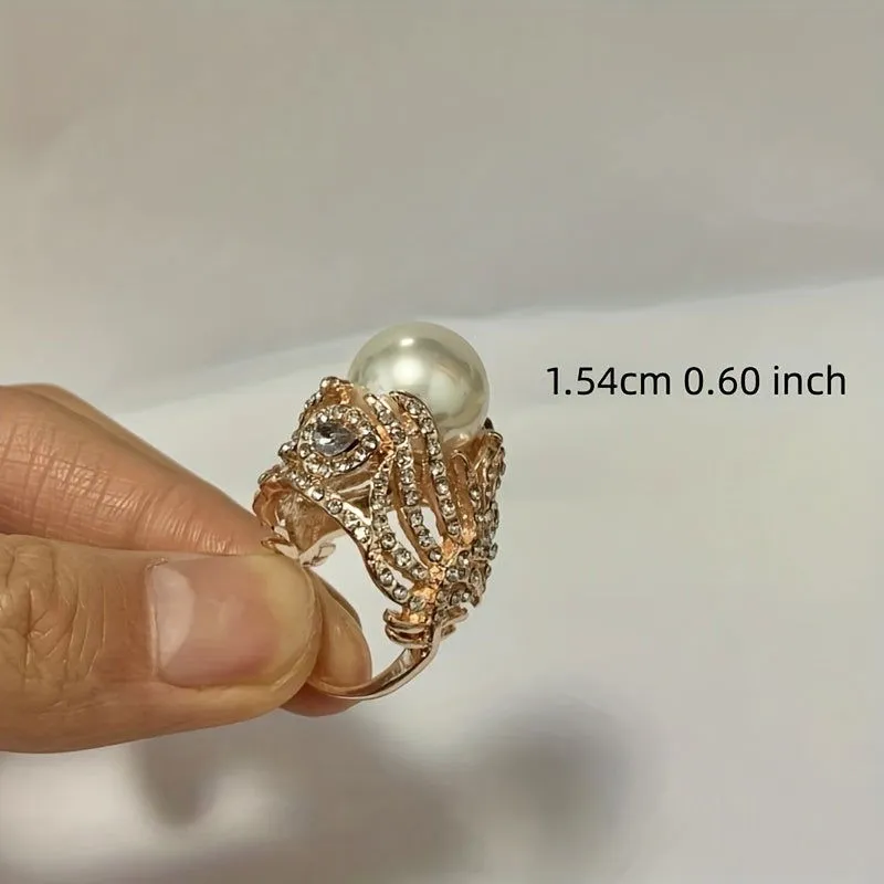 Unique Bling Out Large Faux Pearl Feather Rings
