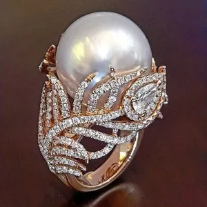 Unique Bling Out Large Faux Pearl Feather Rings