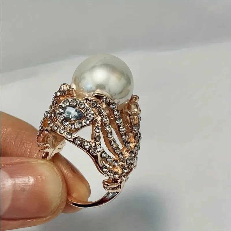 Unique Bling Out Large Faux Pearl Feather Rings
