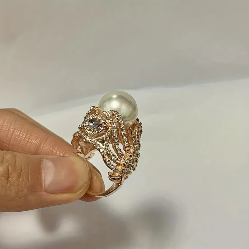 Unique Bling Out Large Faux Pearl Feather Rings