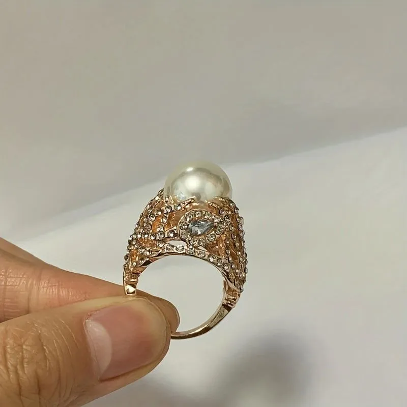 Unique Bling Out Large Faux Pearl Feather Rings