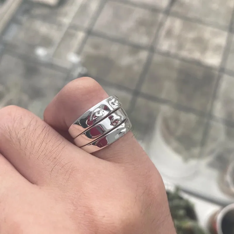 Unique Fashion 3Pcs Human Face Stackable Rings Set